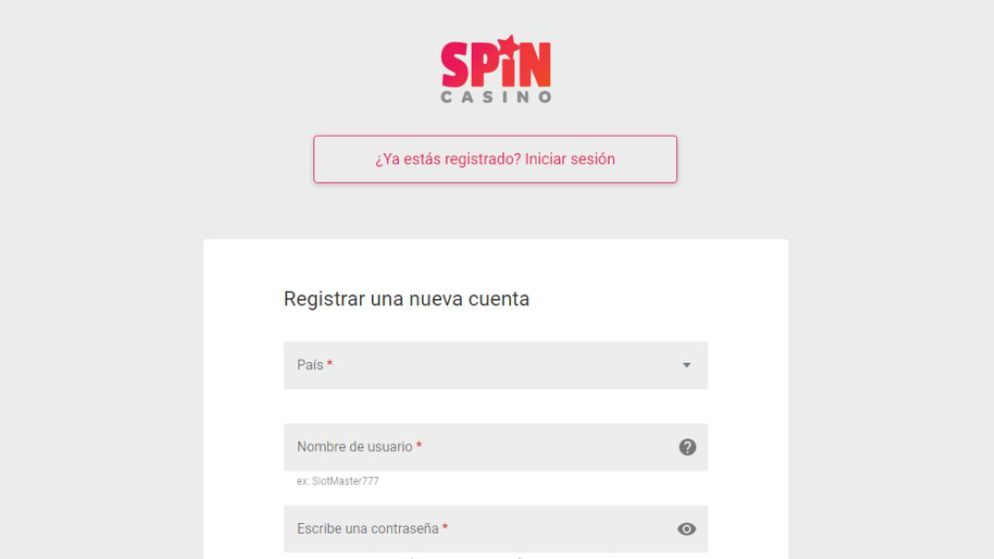 Registro de una Cuenta Personal Spin Casino